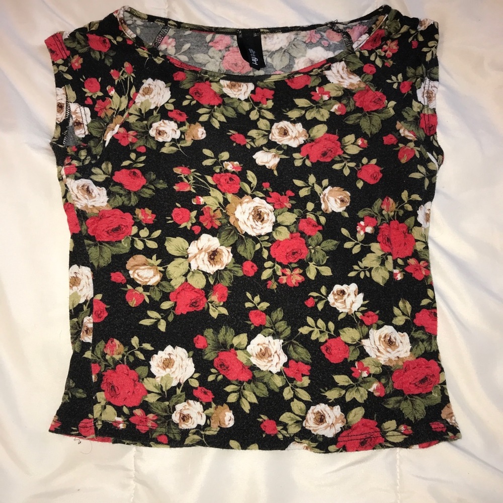 Black with white and red flowers